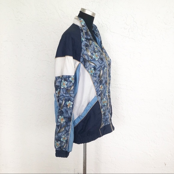 Vintage Nylon 1980’s 1990’s Floral Zip Up Jacket Coat Size Medium windbreaker - Picture 4 of 8
